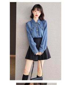 シャツ・ブラウス | デニムシャツ シャツ トップス レディース ブラウス 着痩せ デニム カジュアル エレガント 通勤 通学 オシャレ キレイめ 秋 上品 2022 可愛い 冬 ナチュラル