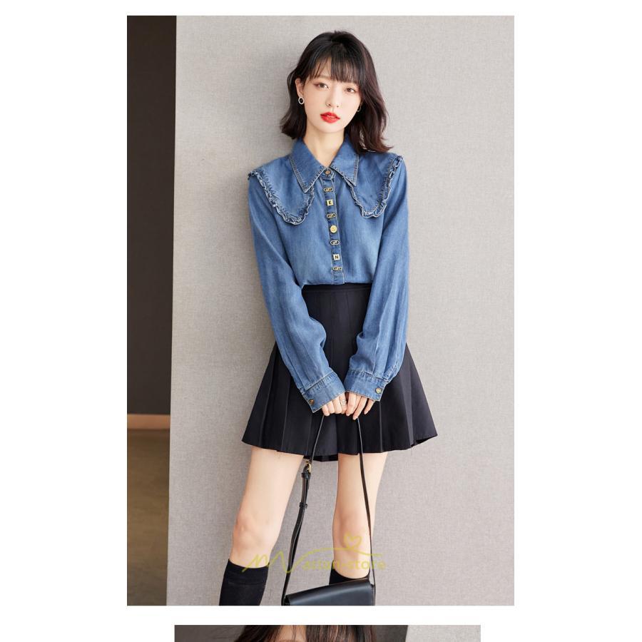 シャツ・ブラウス | デニムシャツ シャツ トップス レディース ブラウス 着痩せ デニム カジュアル エレガント 通勤 通学 オシャレ キレイめ 秋 上品 2022 可愛い 冬 ナチュラル