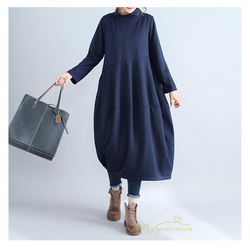 マキシ | ワンピース レディース 春秋 長袖 ゆったり ロング丈ワンピース シンプル 体型カバー 大きいサイズ 新作 カジュアル きれいめ 無地 30代 40代 着痩せ