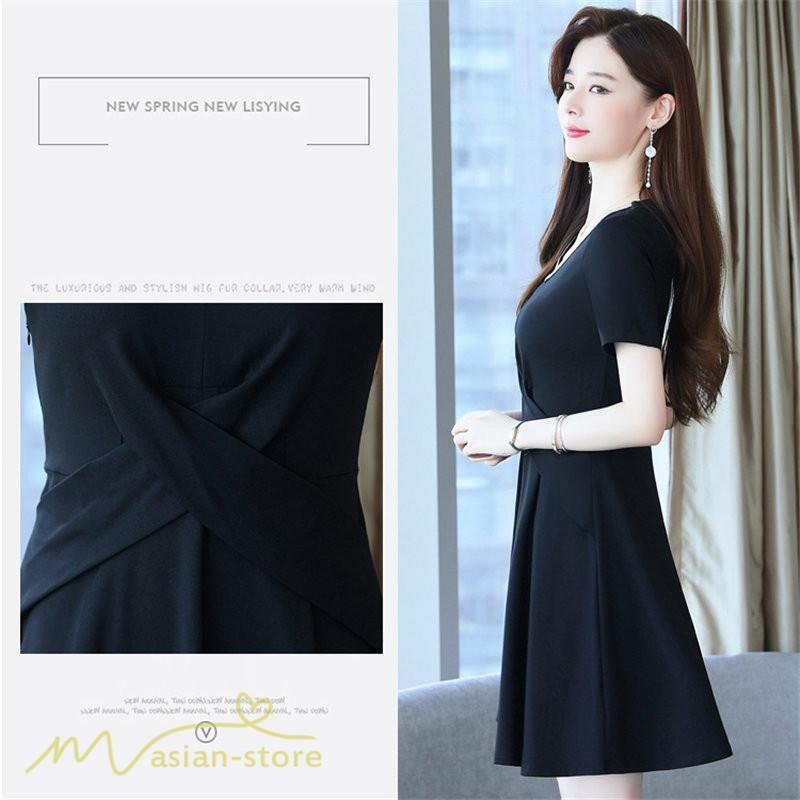 ミディアム | ワンピース Aライン レディース 着痩せ Vネック ひざ上丈 カジュアル 大きいサイズ 無地 きれいめ おしゃれ 春 夏 30代 新作 上品 サマーワンピース 40代 20代