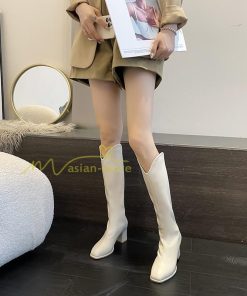 ロングブーツ | レディース ブーツ 秋冬 シューズ 靴 太ヒール チャンキーヒール 合皮ブーツ PUブーツ ロング靴 後ろファスナー COS くつ 大人 コスプレ