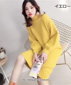 マキシ | ニットワンピース レディース 40代 秋冬 長袖ワンピース無地 ハイネック ニットワンピース ロング丈 スカート オシャレゆったりセーター ニットインナー