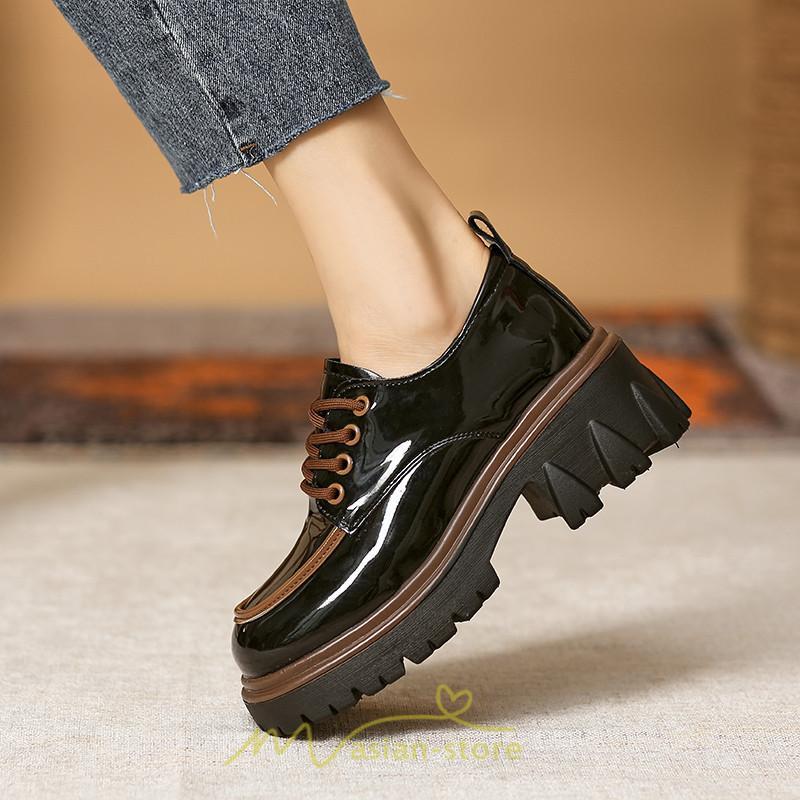 ローファー | 厚底 レディース 厚底スニーカー レースアップ スニーカー PU 合皮 通学 通勤 かわいい 送料無料 可愛い 冬 夏 秋 春