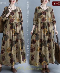 マキシ | ワンピース 夏秋 長袖 コットン お出かけ 長め丈 花柄 フラワー 大きいサイズ ロング丈 ロングワンピ ぽっちゃり 快適 お洒落 着痩せ 2022新作 華奢見え