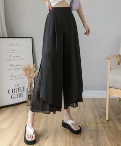 ワイドパンツ | シフォンパンツ レディース きれいめ ハイウエスト ガウチョパンツ ボトムス ゆったり 体形カバー ロング丈 夏物 オフィス 通勤 女性らしい