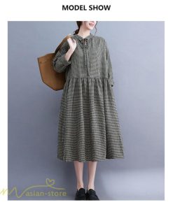 ミディアム | ワンピース ゆるワンピース レディース チェック柄 ゆったり 秋コーデ 着痩せ 体型カバー 可愛い 長袖ワンピース 大きいサイズ ポケット ひざ丈