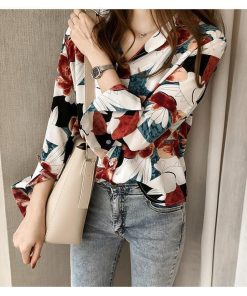在庫ある | ブラウスレディースシャツ ファッションシャツ プリント花柄シャツブラウス 長袖 Vネック 春夏秋衣装 通学通勤 おしゃれ 着痩せ OL 体型カバー ゆったり 薄手
