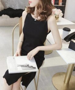 ワンピース | スリット レディース タイト膝下丈 ロングワンピ 着やせ バッククロス おしゃれ ニットノースリーブ