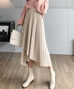 ロングスカート | 不規則裾 プリーツスカート ハイウエスト