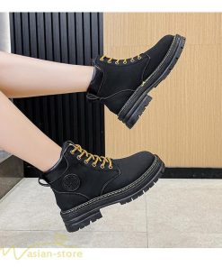 ショートブーツ | レディース ブーティー 太ヒール ブーツ ショートヒール カジュアル レースアップ 歩きやすい コスプレ靴 編み上げブーツ 厚底 ローヒール靴