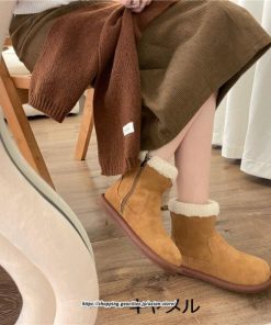 ブーツ | ムートンレディース ショートムートン 靴 防寒 冬物 フラットヒール 痛くない 防滑 ふわふわ もこもこ 履きやすい 歩きやすい 暖かい