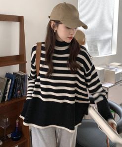 ニット・セーター | タートルネックボーダーニットトップス冬服