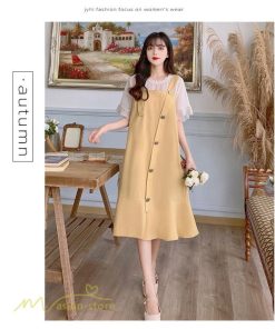 ミディアム | ワンピース レディース 重ね着風 夏物 半袖 フレア シンプル かわいい 20代 30代 大きいサイズ 夏 ゆったり 膝丈 体型カバー カジュアルワンピース おしゃれ