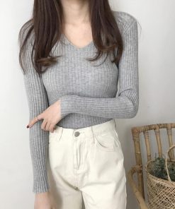 ニット・セーター | Vネック リブニット きれいめ ニット タイト シンプル おしゃれ レディース トップス 長袖