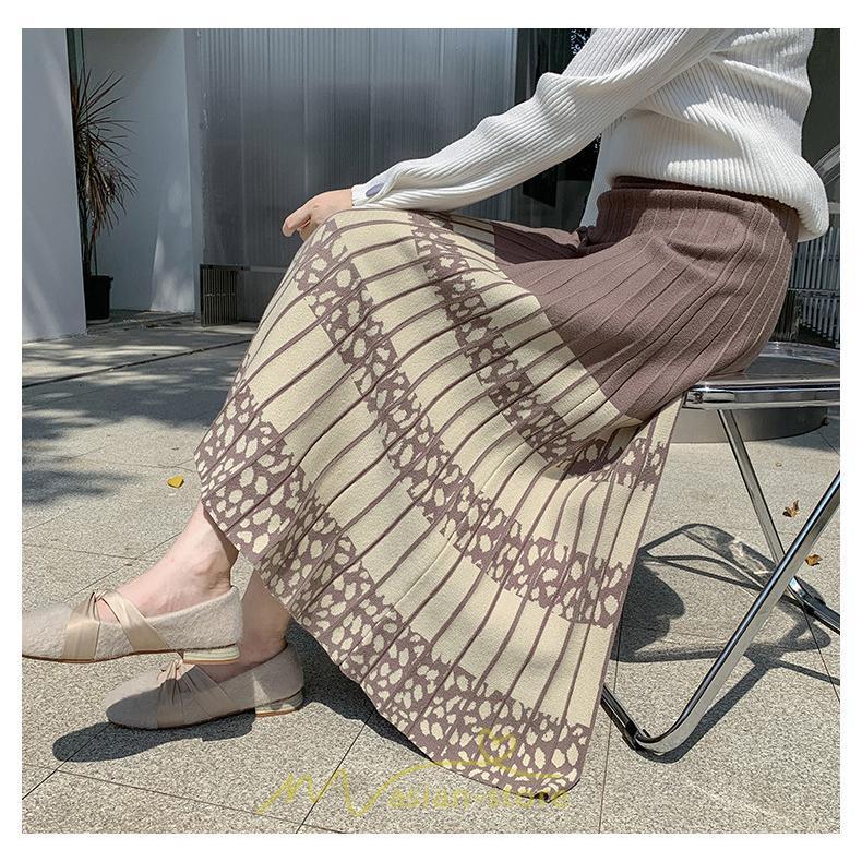 スカート | ロングウエストゴム プリーツ ロング丈 黒 グレー カーキ コーヒー レディース きれいめ 秋カジュアル 冬ニット 秋冬 オフィス