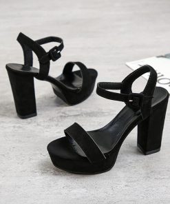 サンダル ミュール | スエードサンダル ラウンドトゥ 太ヒール ストラップサンダル 大きいサイズ サンダル 黒 スエード調 靴 シューズ ハイヒール 大人 30代 二次会 無地