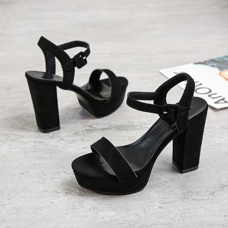 サンダル ミュール | スエードサンダル ラウンドトゥ 太ヒール ストラップサンダル 大きいサイズ サンダル 黒 スエード調 靴 シューズ ハイヒール 大人 30代 二次会 無地