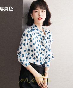 シャツ・ブラウス | ブラウス レディース シャツ トップス リボン 長袖 シフォン オフィス ドット柄 おしゃれ 高級感 ゆったり 日常 体型カバー デート 外出 通勤 着痩せ