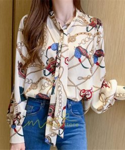 シャツ・ブラウス | ブラウス レディース 長袖ブラウス 秋服 オフィスブラウス リボンネック オシャレブラウス プリントトップス 韓国風 上品 大人 ゆったりシャツ40代 通勤OL 夏物