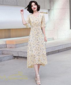 ミディアム | Aラインワンピース レディース ワンピース 着痩せ 上品 ハイウエスト サマーワンピース おしゃれ ゆったり Vネック 20代 30代 通勤 通学 お出かけ 40代 韓国風