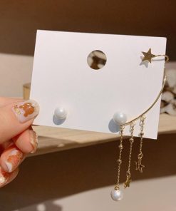 その他アクセサリー | イヤーカフピアス ロング イヤークリップ パール イヤーカフ レディース アシンメトリー 星モチーフ チェーンピアス