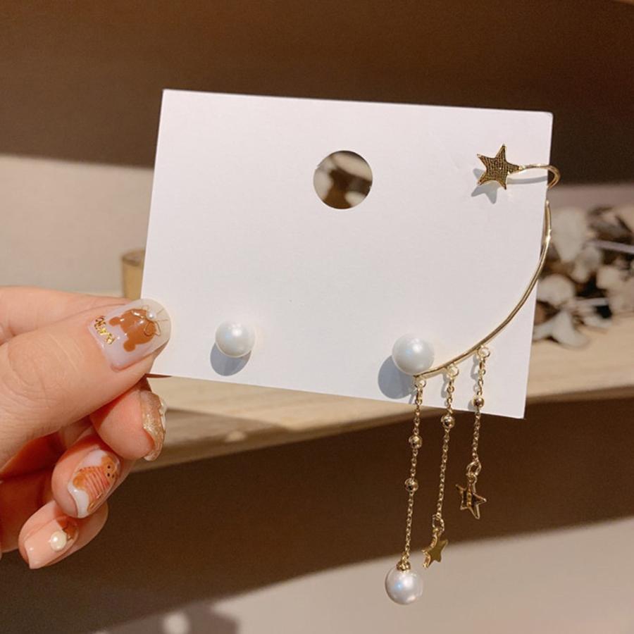 その他アクセサリー | イヤーカフピアス ロング イヤークリップ パール イヤーカフ レディース アシンメトリー 星モチーフ チェーンピアス
