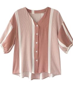 シャツ・ブラウス | ブラウス レディース 五分袖 薄手 ストライプシャツ トップス 羽織り 前開き 可愛い Vネック 40代 ブラウスシャツ 夏服 大人 20代30代
