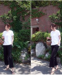 ｔシャツ・カットソー | Tシャツ レディース トップス 夏 半袖 可愛い 無地 切り替え 後ろプリーツ 黒 プルオーバー 体型カバー シンプル OL 大人 夏服 サマー