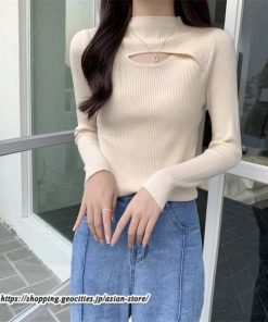 ニット・セーター | カットソー ニット レディース リブニット 長袖 秋冬 春 トップス スリム ストレッチ インナー 無地 着痩せ 長袖ニット 長袖カットソー 通学通勤 プルオーバー