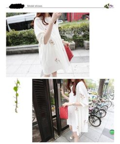 マタニティ | ワンピース 五分袖 授乳服 2type Aラインワンピース ギャザー 刺繍 可愛い 妊婦 妊娠 大人 産前産後 膝上丈ワンピース ヨコファスナー ママ