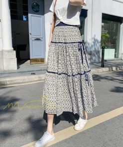 スカート | フレアロングレデイース リネンウエストゴム 綿麻混 マキシマキシ レトロ風 体型カバー リゾート 夏物