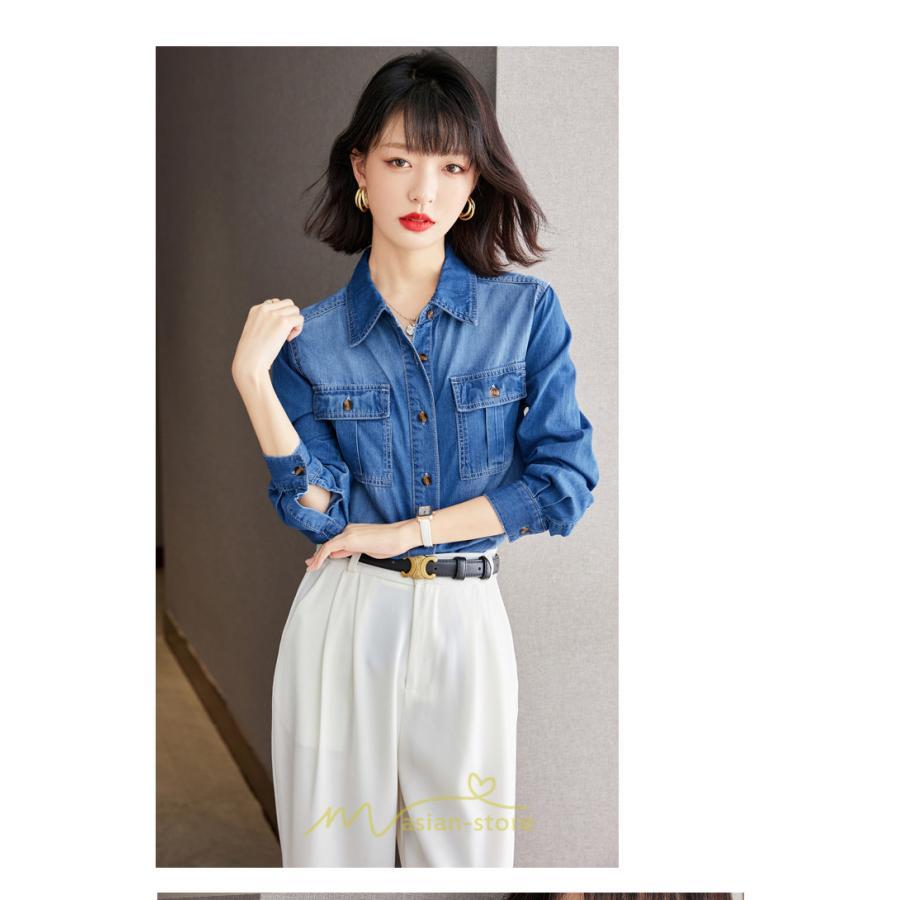 シャツ・ブラウス | デニムシャツ シャツ トップス レディース ブラウス 着痩せ デニム コットン カジュアル エレガント 通勤 通学 オシャレ 上品 ナチュラル 冬 キレイめ 秋 可愛い