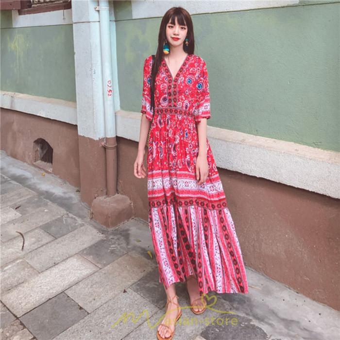 マキシ | ワンピース ロングワンピース エスニックワンピース コットン リゾートワンピース ワンピ 半袖 大人 夏 ゆったり リゾート お出かけ 普段使い きれいめ