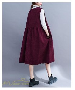 ノースリーブ | ワンピース 秋 冬 レディース 無地 可愛い 新作 丸首 コーデュロイ ひざ丈 ミディアムワンピース ゆったり シンプル ゆるワンピース プルオーバー