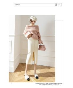 スカート | レディース ロング丈 ミモレ丈 ニット 秋冬 韓国風 スリット ハイウエスト Aライン 着痩せ 小柄 大人可愛い 20代30代40代50代 フェミニン 脚長効果