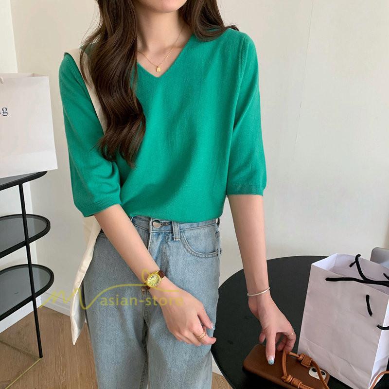 tシャツ・カットソー | Tシャツ レディース 半袖 トップス カジュアル Tシャツ 大きい ゆるTシャツ ゆるカットソー Vネック 20代30代40代50代 上品 上品 お出かけ 通勤通学 着回し