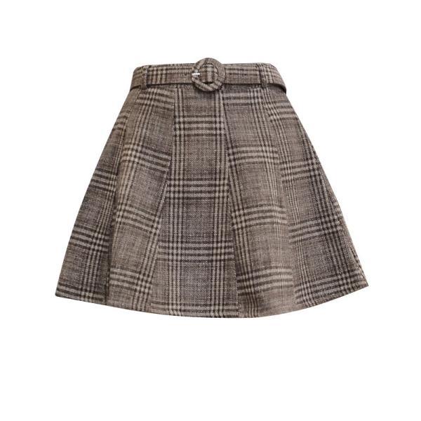 在庫ある | 短納期フレアスカートAラインスカート ミニ丈スカート ハイウエスト 体型カバー 裏地付き ウエストベルト付き チェックスカート 可愛い ラシャスカート 通学通勤