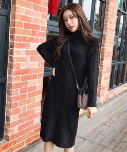 ワンピース | ロング長袖 レディース ケーブルニット タートルネック 厚手 ざっくり ニット