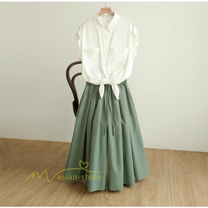 ワイドパンツ | ガウチョパンツレディース スカンツ スカーチョ リラックスパンツ 無地 ウエストゴム ゆったり シンプル 体型カバー おしゃれ ガウチョ ボトムス