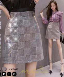 スカート | レディース ミニショット丈 キラキラ インナーパンツ付き ハイウエスト 着痩せ オシャレ 韓国ファッション 20代30代40代50代 2022 秋冬