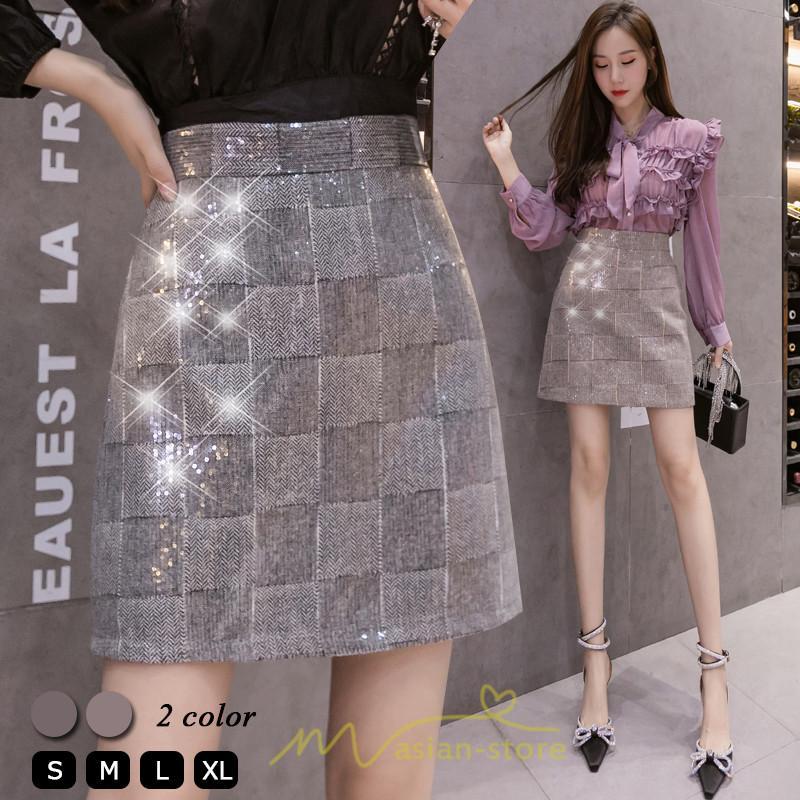スカート | レディース ミニショット丈 キラキラ インナーパンツ付き ハイウエスト 着痩せ オシャレ 韓国ファッション 20代30代40代50代 2022 秋冬