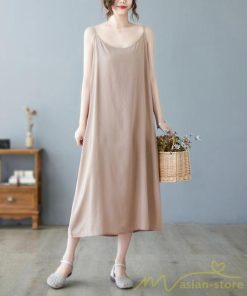 マキシ | キャミワンピ レディース 透け防止 インナーワンピース ミモレ丈 キャミソールワンピース 8色 綿 大きめ 40代50代 無地 ゆったり 20代30代 フェミニン