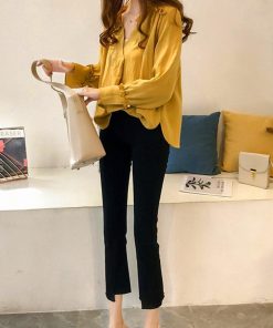 シャツ・ブラウス | 大人 夏 トップス ブラウス オフィス シャツブラウス 長袖 春 フォーマル おしゃれ Vネックブラウス ゆったり レディース