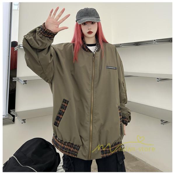 コート・ジャケット | ブルゾン レディース 秋 アウター ジャケット ジャンパー 上着 羽織り Oversize スタジャン メンズ 男女兼用 大きいサイズ 切り替え スタンドカラー
