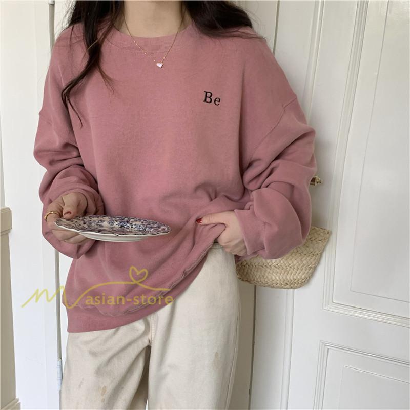 パーカー | トレーナー 長袖 刺繍 レディース スウェット 長袖トレーナー シンプル 20代 30代 フリーサイズ 7色 カジュアル ゆったり コーデ 秋冬 大人 50代 40代