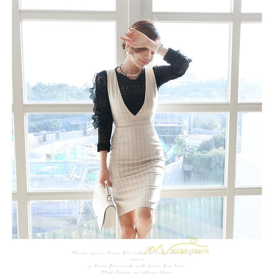 セットアップ | ワンピーススーツ セレモニー スーツ ママ オフィス 通勤用 フォーマル 長袖ジャケット+ノースリーブワンピース レディース 結婚式 ストライプ柄 2点セット