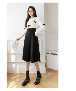 スカート | レディース 無地 ロング丈 ミモレ丈ハイウエスト ウエストゴム Aライン 着痩せ 脚長効果 通勤 就活 オフィス エレガント 日常 OL 上品 ビジネス