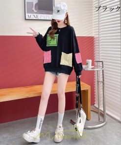 パーカー | トレーナー Tシャツ レディース 切り替え スウェット 春 長袖 おしゃれ 秋 冬 20代30代40代50代 コットン デート カジュアル 可愛い 女子会 お出かけ