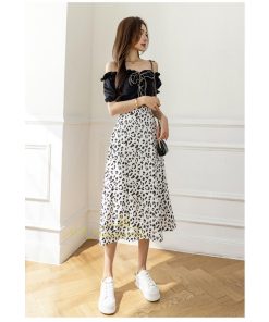 スカート | ミモレ丈 柄 ロング 秋 フレアウエストゴム ヒョウ柄 マキシ 白 黒 カジュアル 通勤通学 ロング20代30代40代 お出かけ