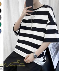 Tシャツ | カットソー 半袖トップス メンズボーダー カジュアル クルーネック ゆったり 夏新作 夏服 シンプル おしゃれ 大きいサイズ 5分袖